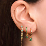 Green baguette earrings in gold