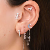 Moon earrings with comet in silver