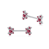 Piercing capezzoli farfalla sferica rossa in argento