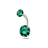 Piercing ombelico basic con cristalli verdi in argento