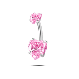 Piercing ombelico con doppio cuore rosa in argento
