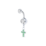 Piercing ombelico croce deluxe verde in argento