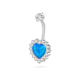 Piercing ombelico cuore blu in argento con cristalli bianchi
