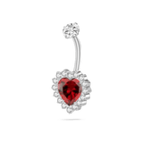 Piercing ombelico cuore rosso in argento con cristalli bianchi