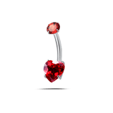 Piercing ombelico cuore splendente rosso in argento