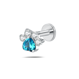 Piercing orecchio/naso/bocca zampa brillante azzurra in argento