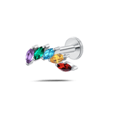 Piercing orecchio/naso foglia di cristallo arcobaleno in argento