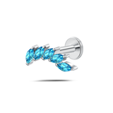 Piercing orecchio/naso foglia di cristallo azzurro in argento
