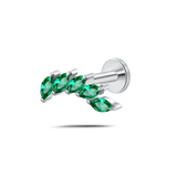 Piercing orecchio/naso foglia di cristallo verde in argento