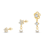 Set orecchini fiori con perle in oro