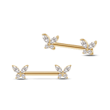 Gold butterfly nipple piercings
