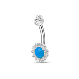 Silver belly button piercing with blue crystal