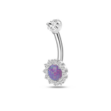 Silver navel piercing with purple crystal