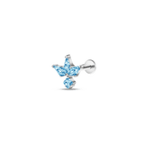 Ear piercing blue petals in silver
