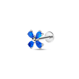 Ear piercing with blue leaflets in silver