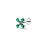 Ear piercing with green leaves in silver
