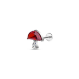 Red mushroom ear piercing in silver