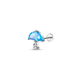 Blue mushroom ear piercing in silver