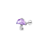 Purple mushroom ear piercing in silver