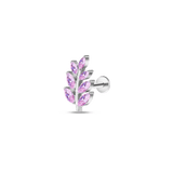 Ear piercing branch blooming rose in silver