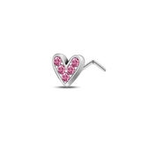 Nose piercing heart in silver with fuchsia crystals