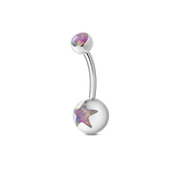 Purple star ball belly button piercing in silver