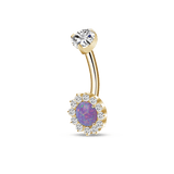 Gold navel piercing with purple crystal