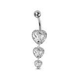 Piercing ombelico tre cuori in argento