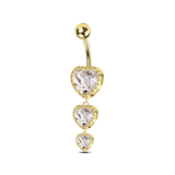 Piercing ombelico tre cuori in oro