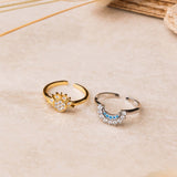 Set rings sun and moon in silver and gold