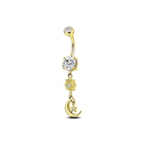 Gold belly button piercing sun and moon