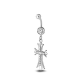 Silver cross navel piercing