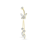 Butterfly navel piercing with gold pendants