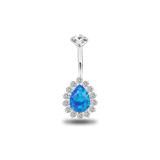 Brilliant drop navel piercing in silver with blue crystal