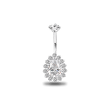 Brilliant drop navel piercing in silver with white crystal