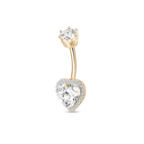 Piercing ombelico cuore in oro con cristalli bianchi