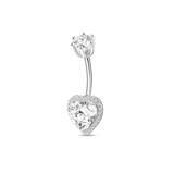 Piercing ombelico cuore in argento con cristalli bianchi