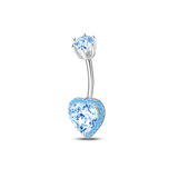 Silver heart navel piercing with blue crystals