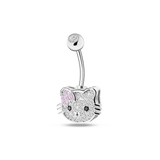 Kitten belly button piercing in silver