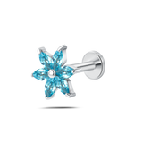 Piercing orecchio/naso/bocca fiore aurora azzurro in argento