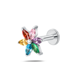 Piercing orecchio/naso/bocca fiore aurora arcobaleno in argento