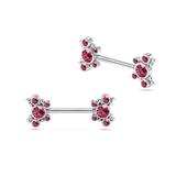 Piercing capezzoli farfalla sferica rossa in argento