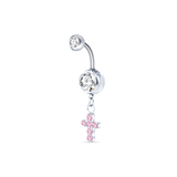 Piercing ombelico croce deluxe rosa in argento