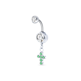 Piercing ombelico croce deluxe verde in argento