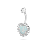 Piercing ombelico cuore bianco opale in argento con cristalli bianchi