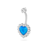 Piercing ombelico cuore blu in argento con cristalli bianchi