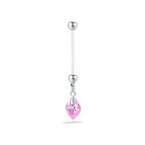Piercing ombelico cuore rosa in argento