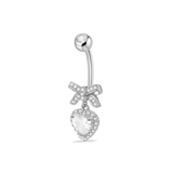 Piercing ombelico fiocco d'amore bianco in argento