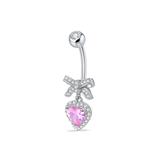 Piercing ombelico fiocco d'amore rosa in argento