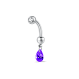 Piercing ombelico goccia pendente viola in argento